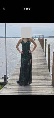 Emerald Green Sequin Prom Dress Corset Bodice Gown - Size S